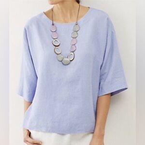 Pure Jill Linen Boatneck Top 3/4 Sleeve Lavender Blue Lilac